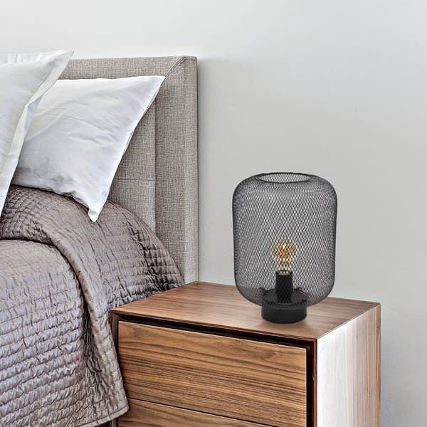 Simple Designs Metal Industrial Table Lamp w/Mesh Shade