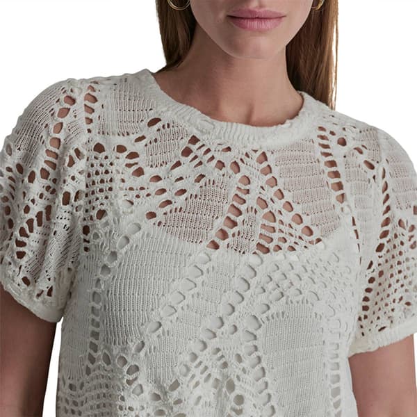 Womens DKNY Sport Short Elastic Sleeve Crochet Leaf Blouse