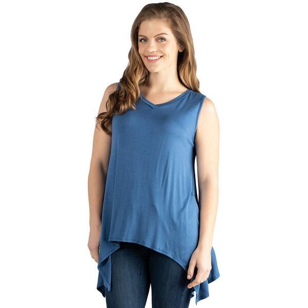 Womens 24/7 Comfort Apparel Sleeveless Blue Asymmetric Tunic Top - image 