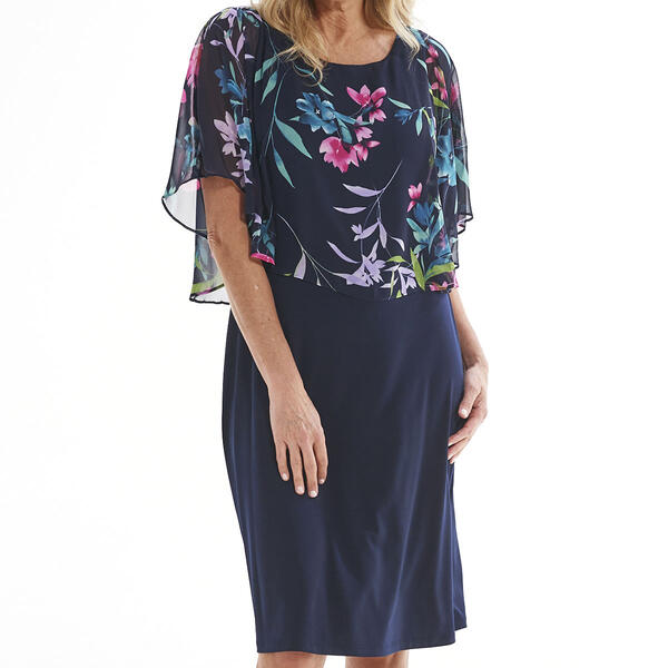 Womens Connected Apparel  Floral Poncho A-Line Dress