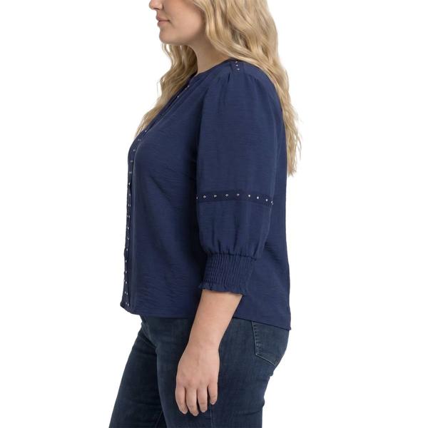 Plus Size NY Collection Long Sleeve Solid Stud Trim Blouse