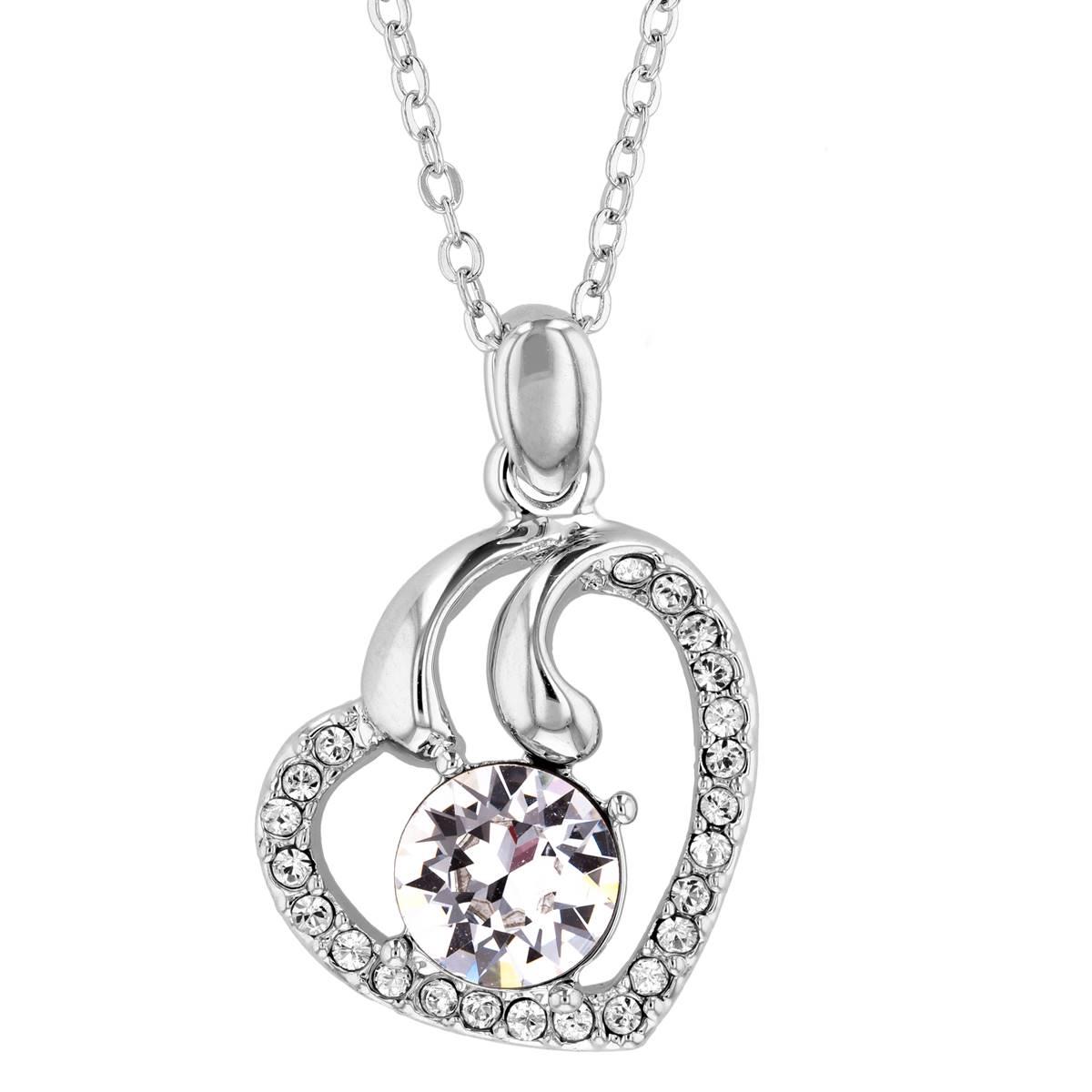 Crystal Colors Silver Plated Swirl Heart Clear Pendent...