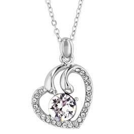 Crystal Colors Silver Plated Swirl Heart Clear Pendent Necklace