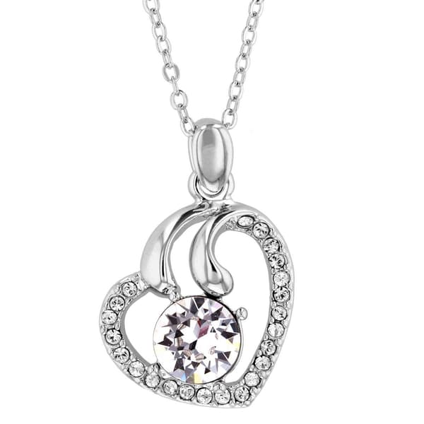 Crystal Colors Silver Plated Swirl Heart Clear Pendent Necklace - image 