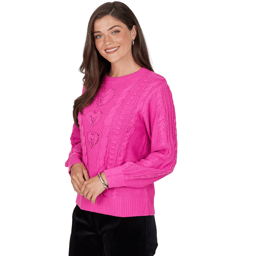 Petite Ruby Rd. Mysterious Romance Color Pop Cable Knit Sweater