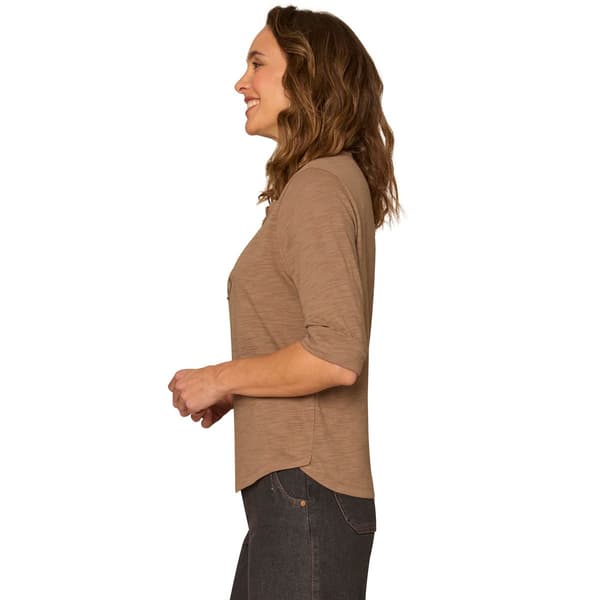 Womens Democracy Elbow Roll Cuff Sleeve 1/4 Button Blouse