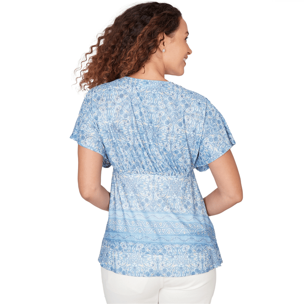 Plus Size Skye''s the Limit Sunny Blue Skies V Neck Layered Blouse