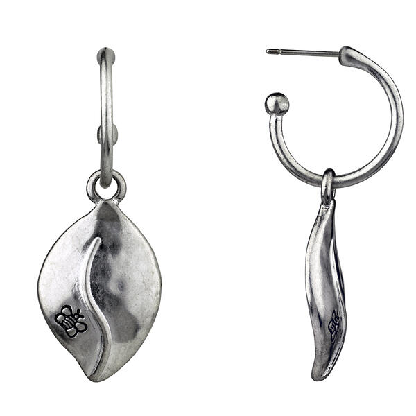 Bella Uno Silver Leaf Drop Hoop Earrings - image 