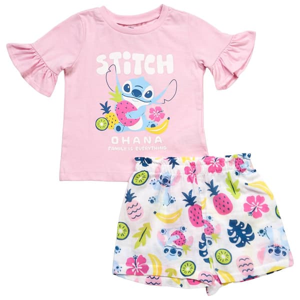 Girls (4-6x) Disney Stitch Ohana Tee & Shorts Set - image 