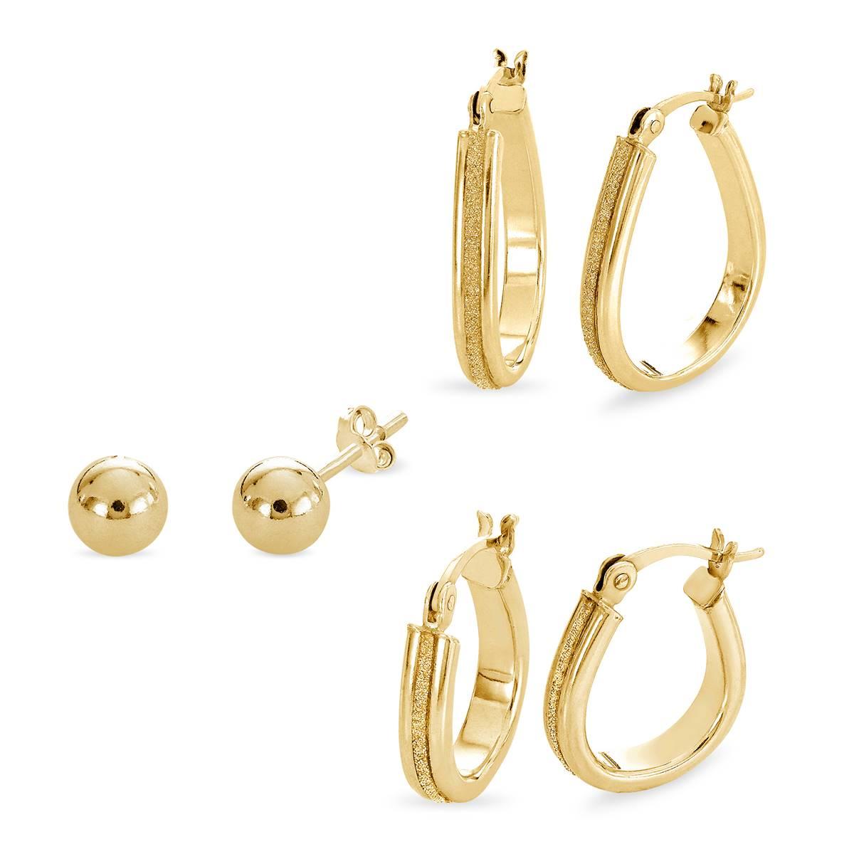 Forever New 3pr. 18kt. Gold Plated Hoops & Ball Earrings Set