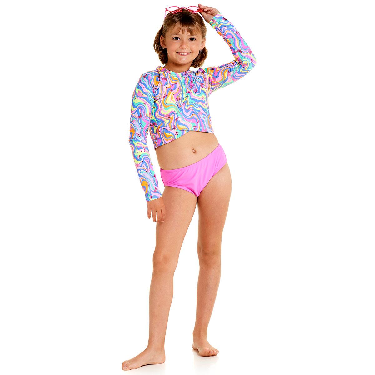 Girls (7-12) BTween® 2pc. Marble Butterfly Rash Guard Swim Set
