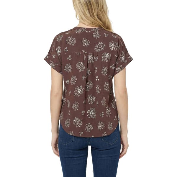 Petite NY Collection Short Sleeve 1/4 Button Floral Blouse