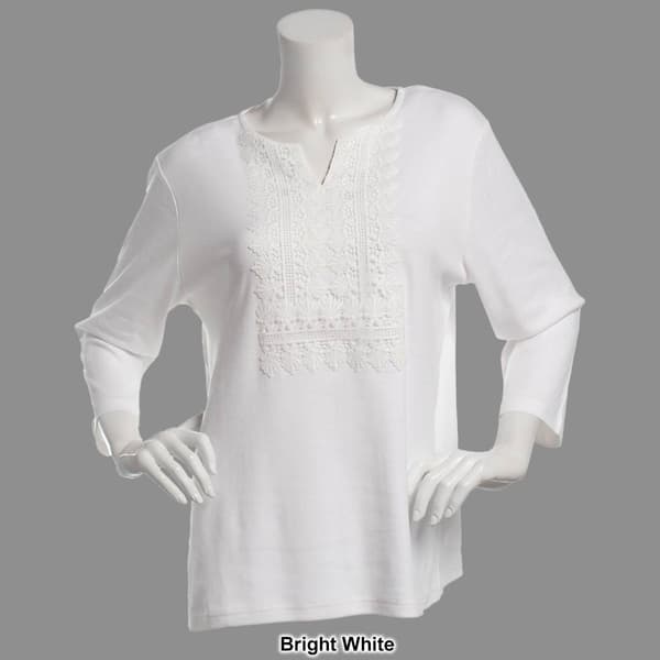 Petite Hasting & Smith 3/4 Sleeve Split Neck Lace Yoke Tee