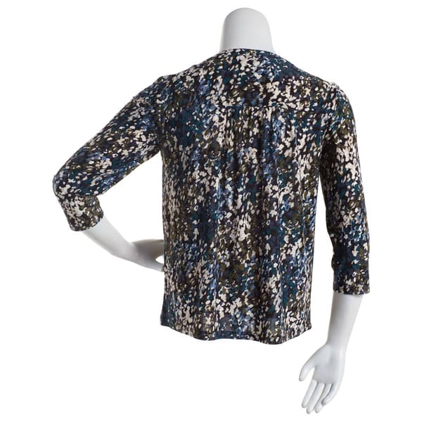 Petite Napa Valley 3/4 Sleeve Watecolor Dot Henley-Black/Neutral