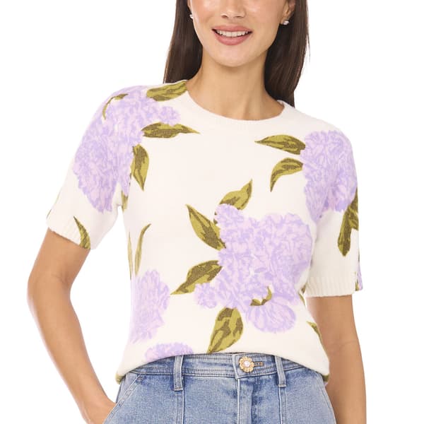 Womens Cece Short Sleeve Hydrangea Floral Sweater - image 