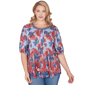 Plus Size Ruby Rd. French Riviera Pleated Floral Lace Trim Blouse - image 1