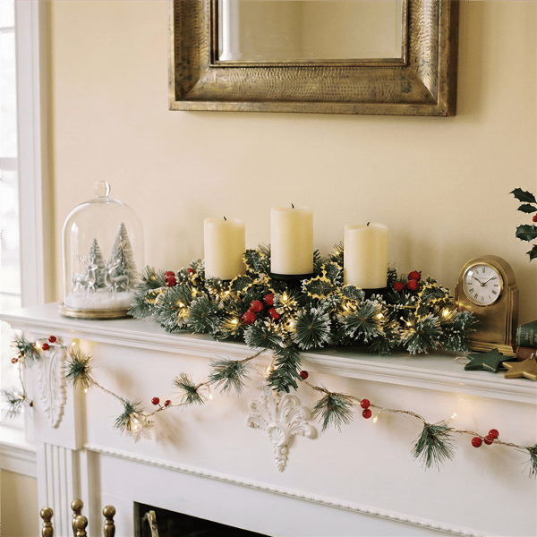 Puleo International 30in. LED Snowy Silverton Pine Centerpiece