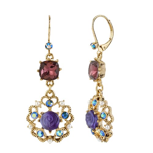 Betsey Johnson Flower Medallion Drop Earrings - image 