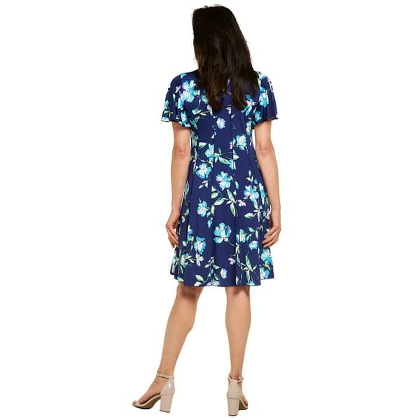 Plus Size Sami & Jo Flutter Sleeve Tie Neck Floral A-Line Dress