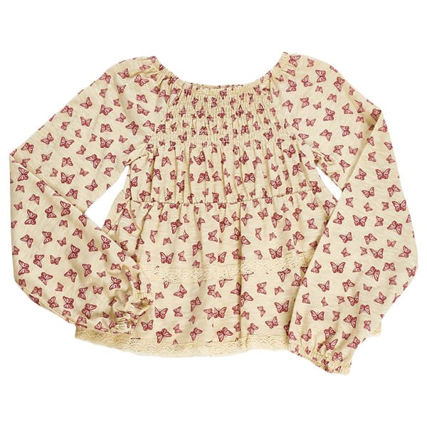 Girls (7-16) Star Ride(R) Long Sleeve Butterfly Smocked Top