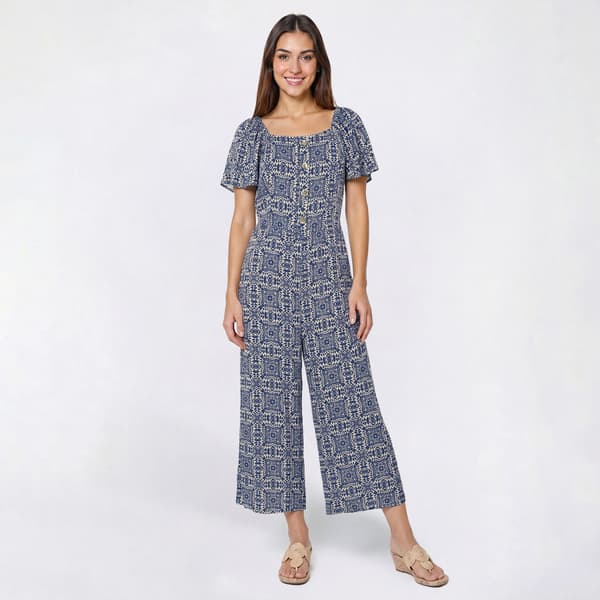 Womens Luxology Short Sleeve Square Neck Medallion Jumpsuit - image 
