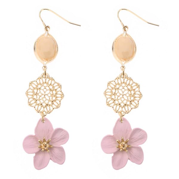 Ashley Cooper(tm) Pink Gold Flower Filigree Stone Tier Earrings - image 