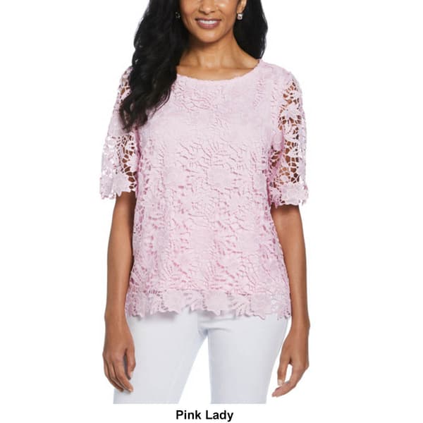Petite Rafaella&#174; Short Sleeve Scalloped Lace Blouse