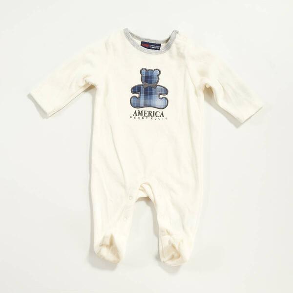 Baby Unisex (3-9M) Perry Ellis Bear White Velour Sleeper - image 