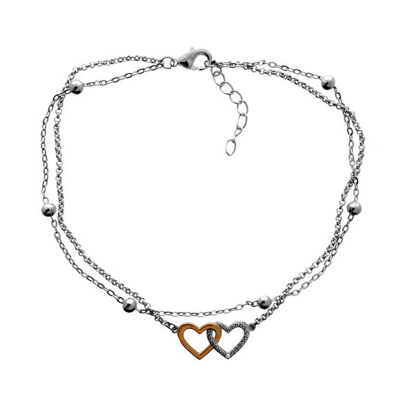 Barefootsies Diamond Accent Two-Tone Heart Anklet Bracelet - image 
