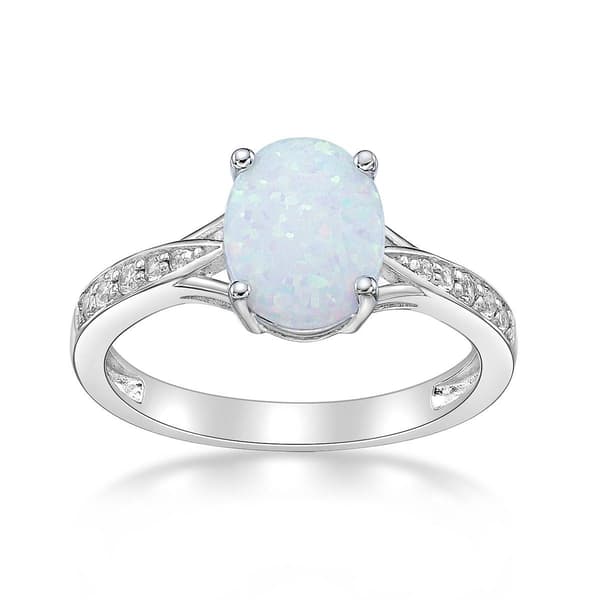 Sterling Silver Ring w/ Created Opal & White Topaz Gemstones - image 