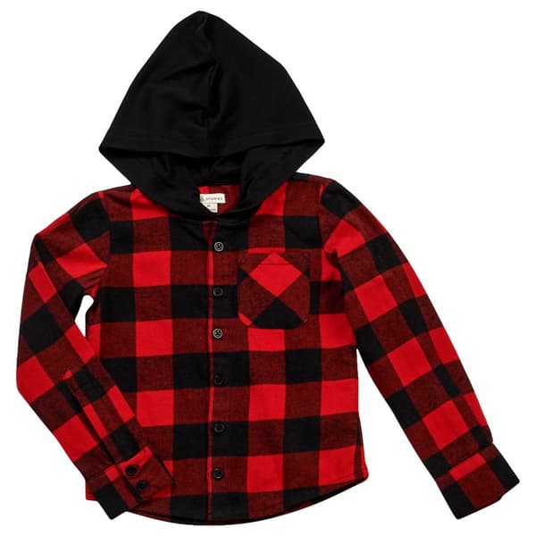Toddler Boy Tales & Stories Check Hooded Flannel - image 