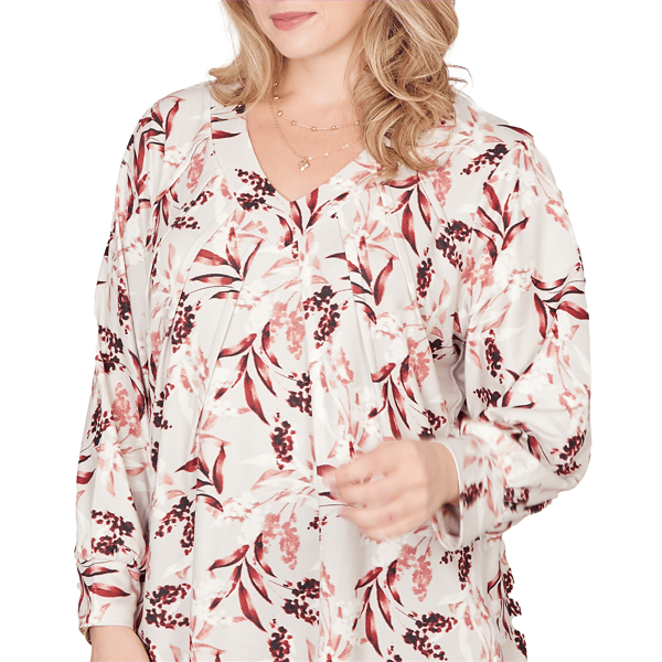 Plus Size Emaline Dusted Petals Long Sleeve V Neck Pintuck Blouse