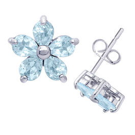 Gianni Argento Silver Blue Topaz Flower Stud Earrings