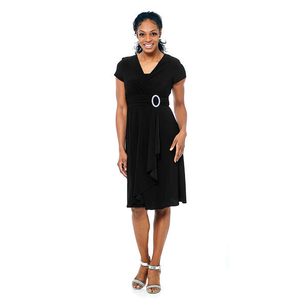 Petite R&M Richards Short Sleeve Ruched Rhinestone Trim Dress - image 