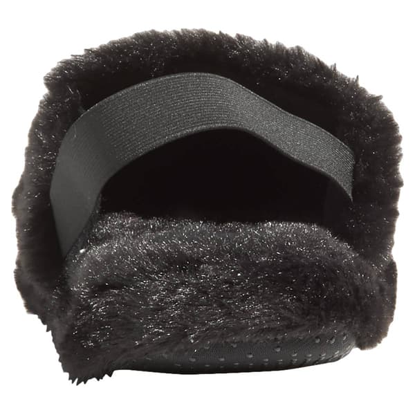Womens Capelli New York Solid Black Faux Fur Slippers w/Backstrap