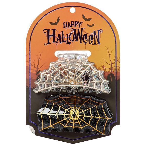 Womens Happy Halloween 2pk. Spider Web Claw Clips - image 
