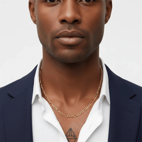 Mens Iron Saints Diamond Cut Figaro Link 18kt. Gold Tone Necklace