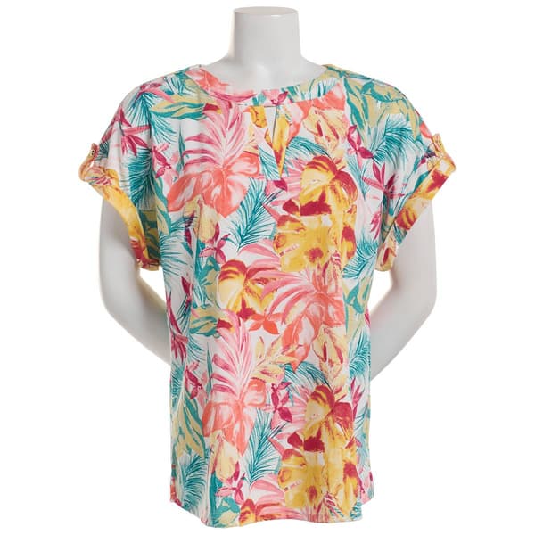 Womens Cure Short Sleeve Knit Crepe Spilt Neck Blouse - image 