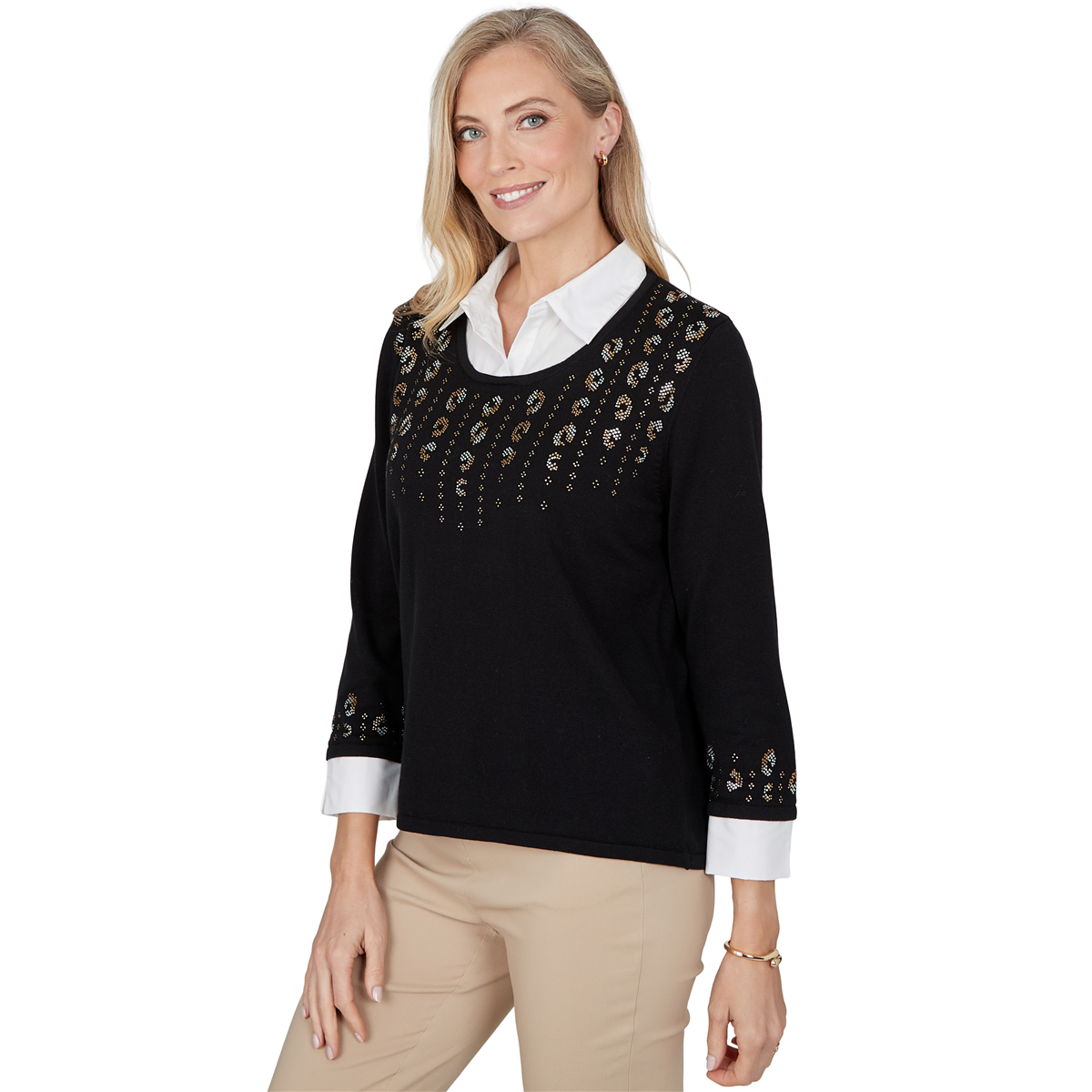 Womens Alfred Dunner Cityscape Embellished Two in One Sweater