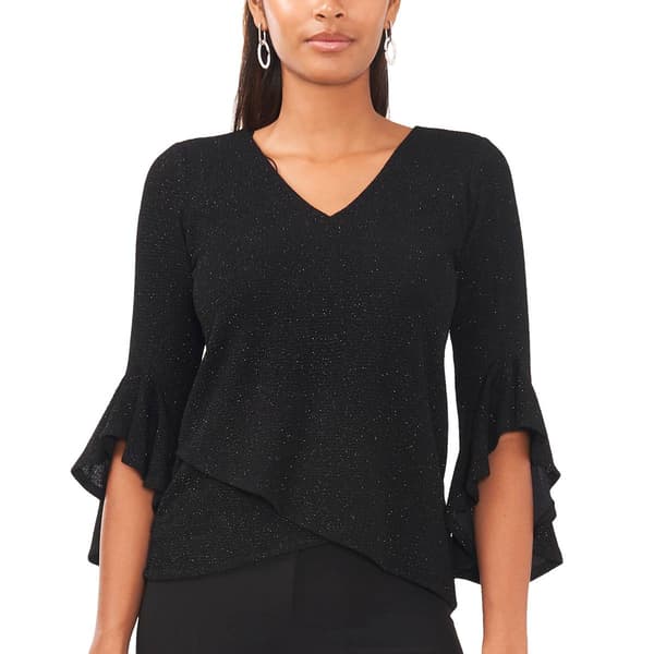 Petite MSK Ruffle Trim Bell Sleeve V Neck Blouse