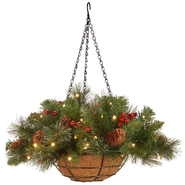 National Tree 16in. LED Crestwood Spruce Hanging Basket - image 