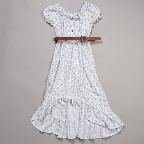Girls (7-16) No Comment Puff Sleeve Belted Hi-Lo Maxi Dress - image 