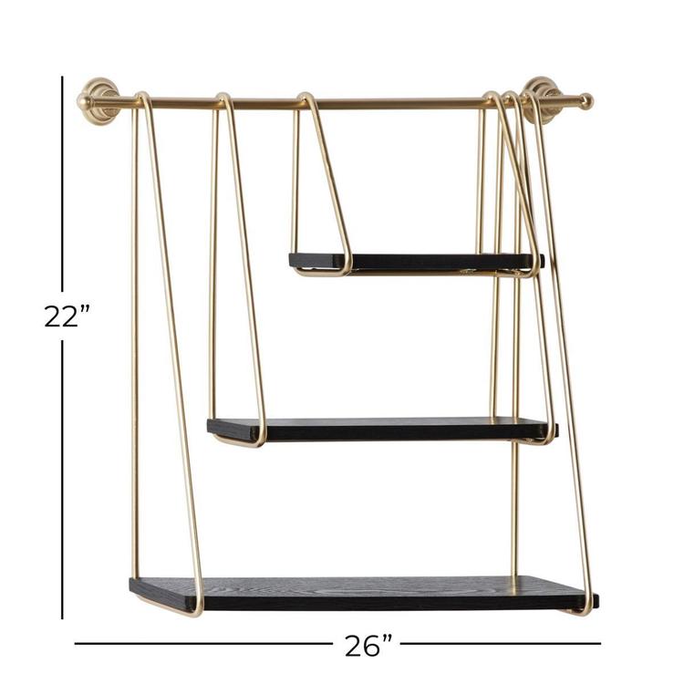 9th & Pike® Gold Metal and Black Wood Hanging Wall Shelf