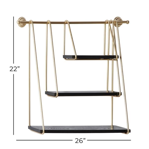 9th & Pike&#174; Gold Metal and Black Wood Hanging Wall Shelf