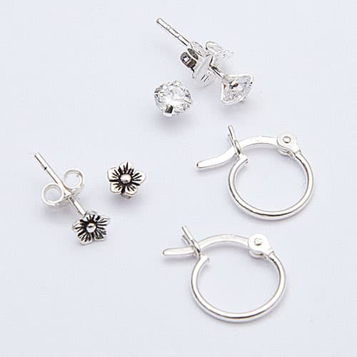 Marsala 3pr. CZ Flower Hoop Earrings Set