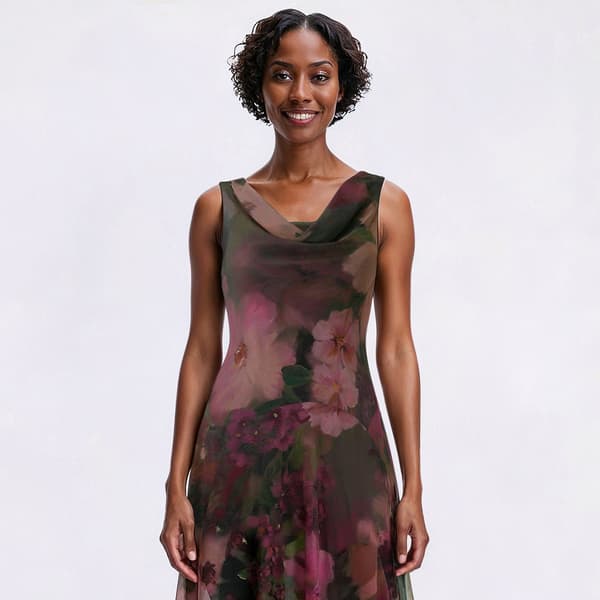 Womens Robbie Bee Sleeveless Floral Chiffon Drape Neck Midi Dress