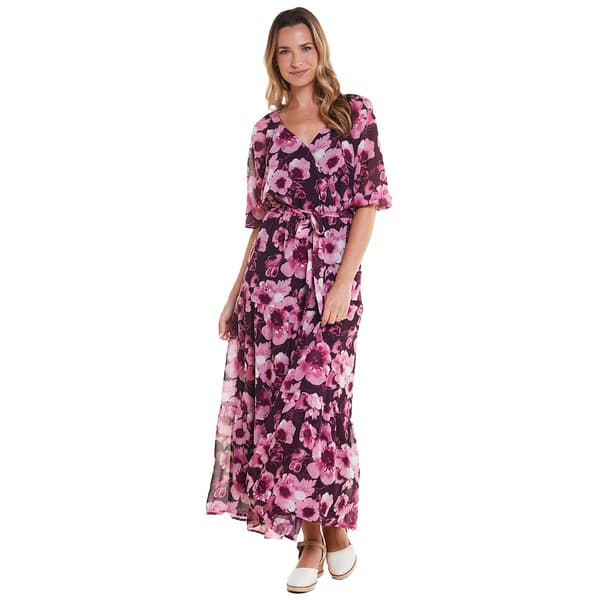 Womens Luxology Elbow Sleeve Print Tier Maxi Dress