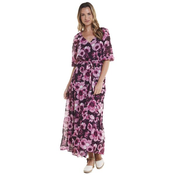 Womens Luxology Elbow Sleeve Print Tier Maxi Dress - image 
