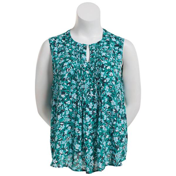 Plus Size Zac & Rachel Elbow Sleeve Crepe Split Neck Blouse-Green - image 