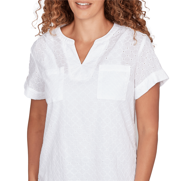 Womens Hearts of Palm All Sun and Games Woven Eyelet Blouse